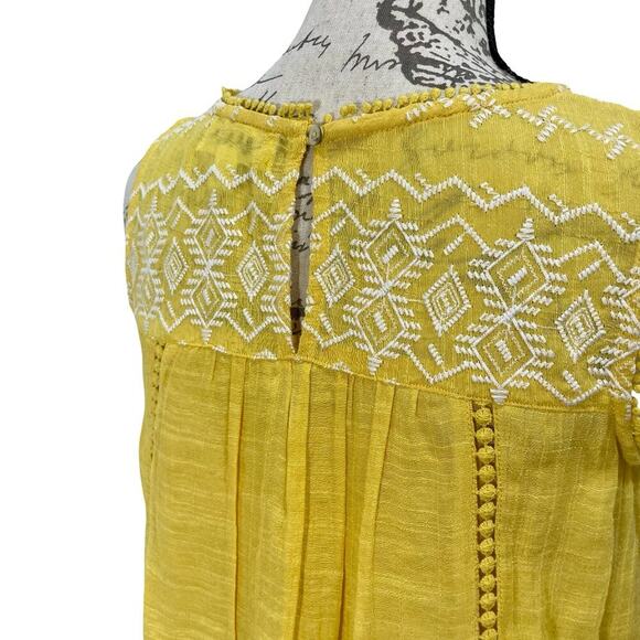 Vintage 90s Yellow Studio Tank Top Embroidered Layered Sleeveless Swing Blouse - Picture 4 of 10